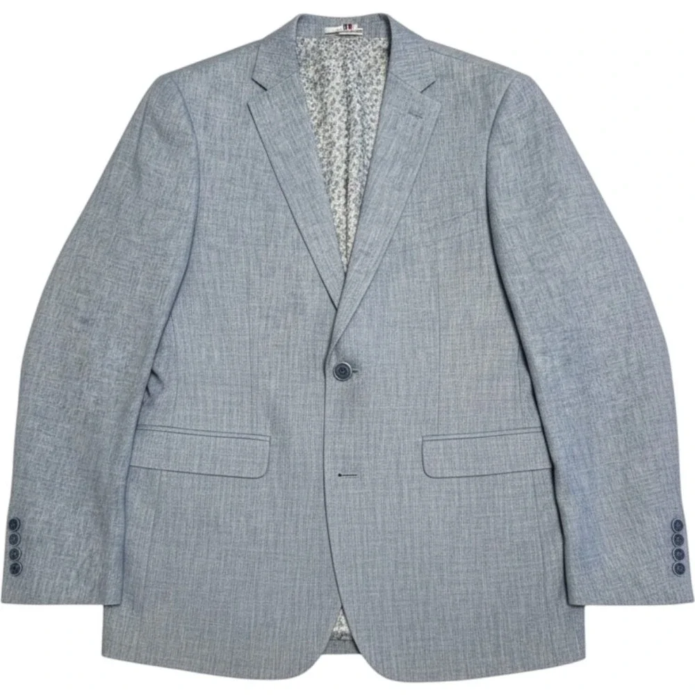 Bar III‎ Mens 40L Light Blue 100% Linen Slim Fit Blazer Floral Lining Jacket